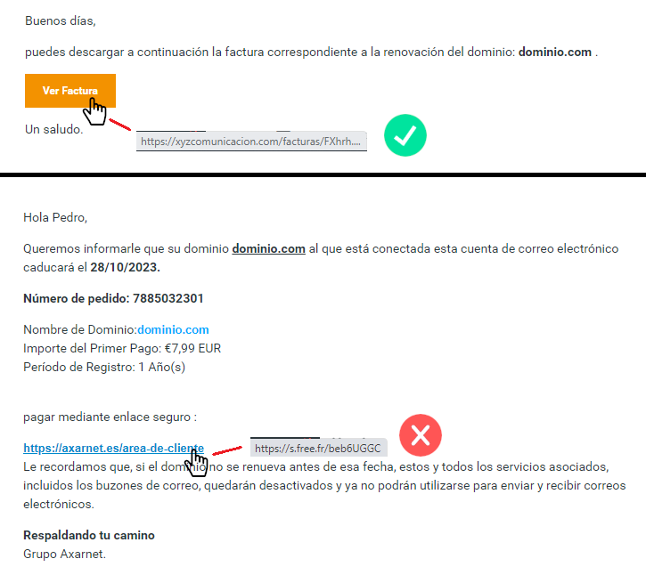 Comprobar enlace en email